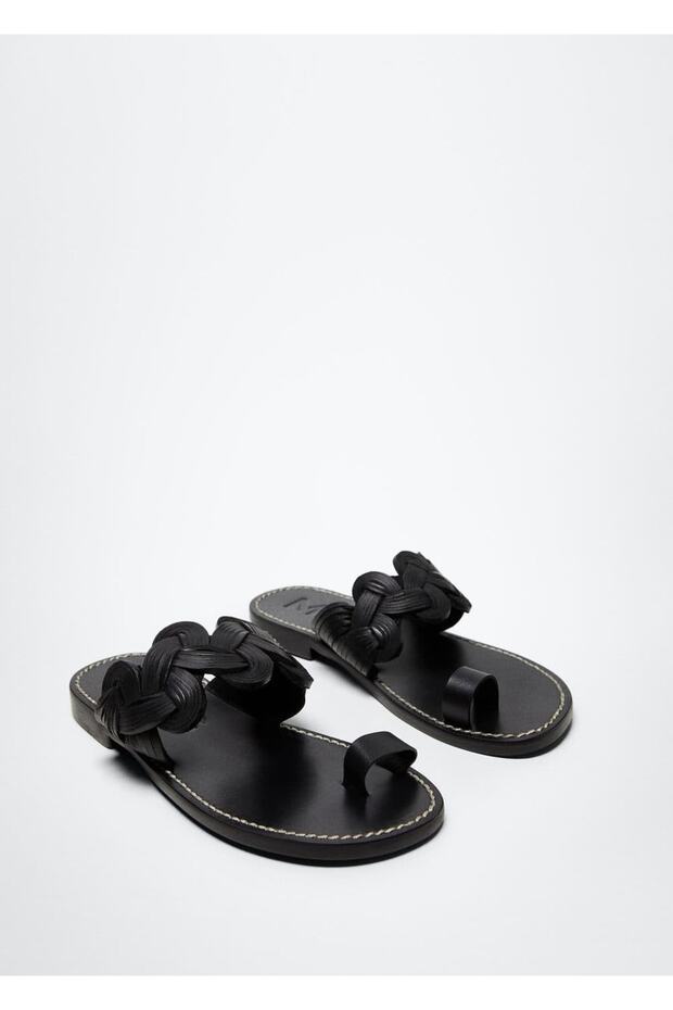 Deri Örgü Desenli Sandalet - 3