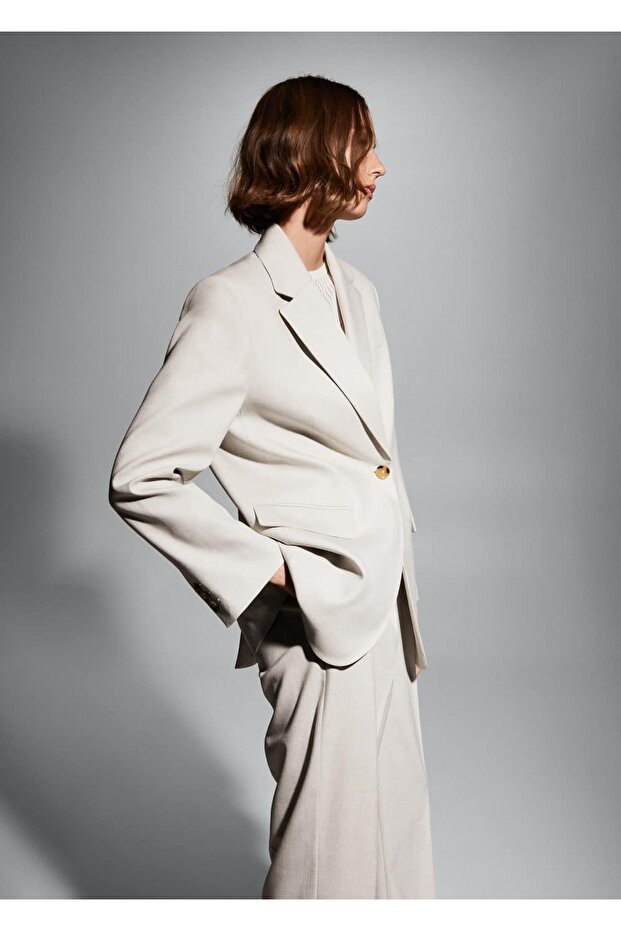 Mango Kalıplı Gri Blazer Ceket - 7