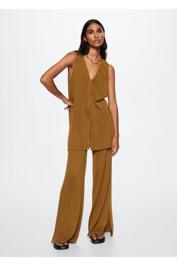 Yan Yırtmaçlı Triko Pantolon - 8