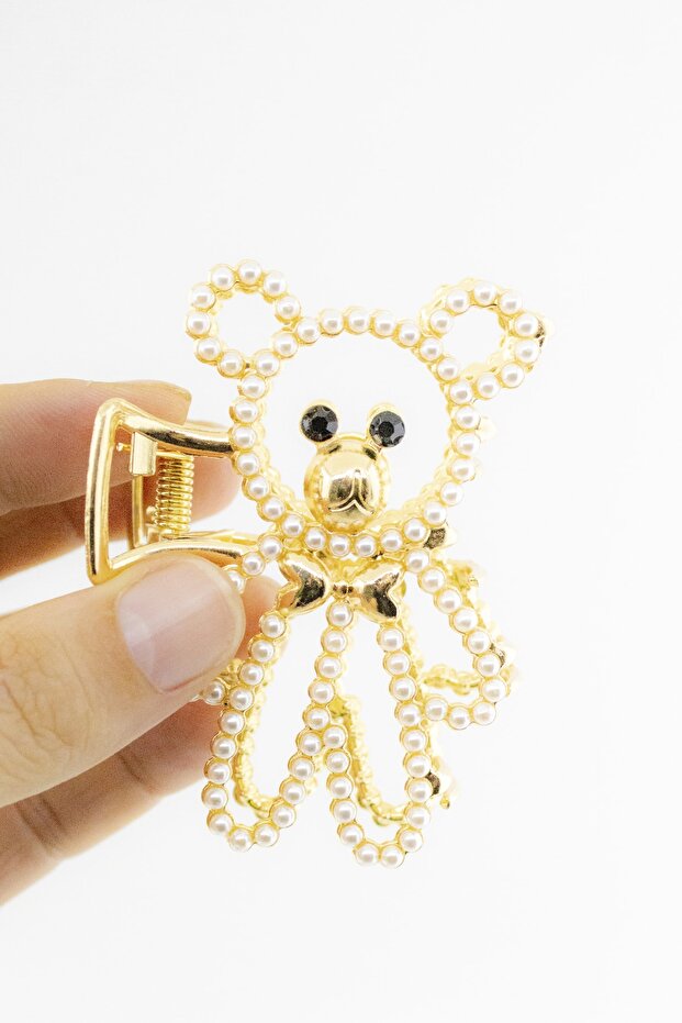 New Trendy Bear Figured Metal Peg, Gold Bear Figured Pearl Buckle Stainless 1 Piece