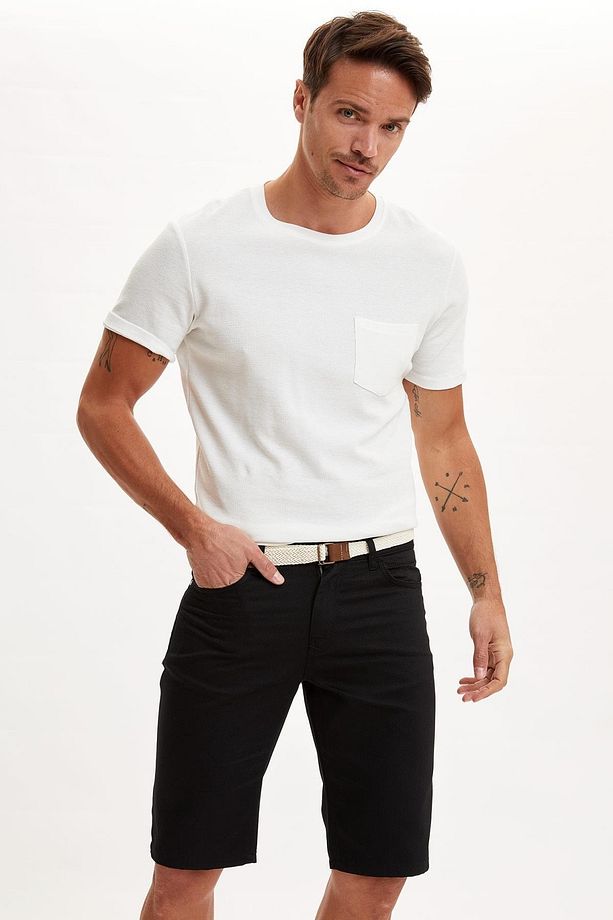 Erkek Slim Fit Kemerli Bermuda Şort - 2