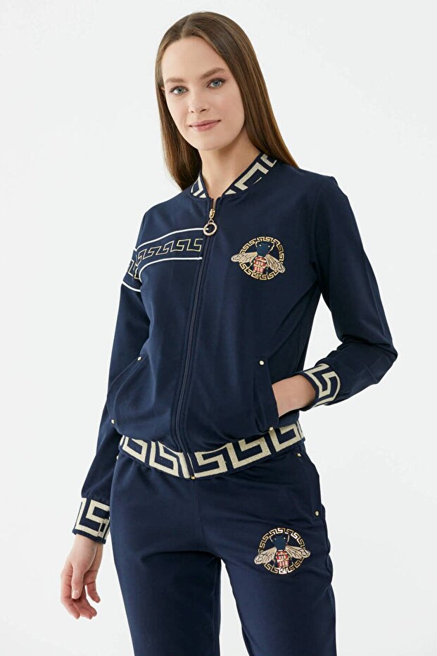 Sim Örme Detaylı Eşofman Takımı Lacivert - 3