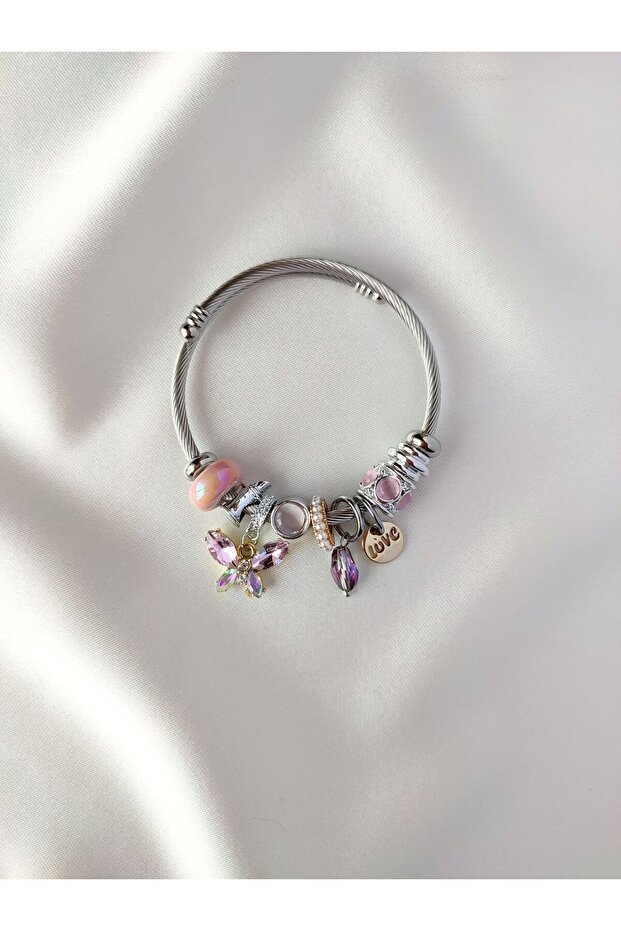 Model Charmlı Kelebekli Çelik Kadın Bileklik - 1