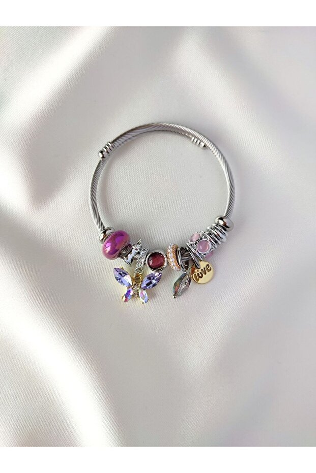 Model Charmlı Kelebekli Çelik Kadın Bileklik - 2