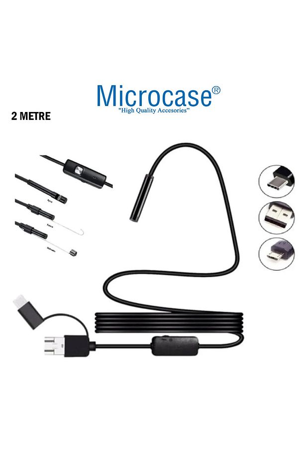 3'ü 1 Arada Kamera Mikrofon Usb 2.0 Usb Ve Type-c 6 Su Geçirmez 2Metre Borescope Yılan Kamera AL3898 - 2