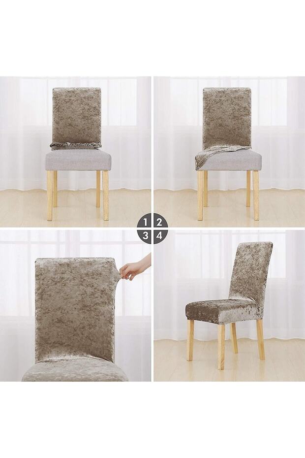 kadife sandalye kılıfı ,sandalye örtüsü lastikli , ( 1 paket 6 adet) - 4