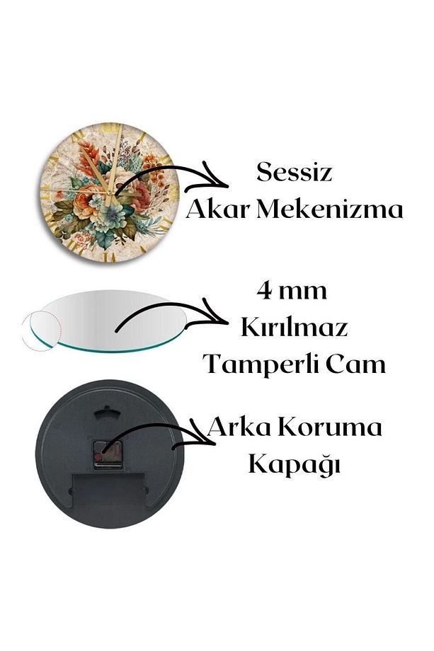 Duvar Saati - Cam Duvar Saati, Salon İçin Saat Modelleri TK995671S12 - 4