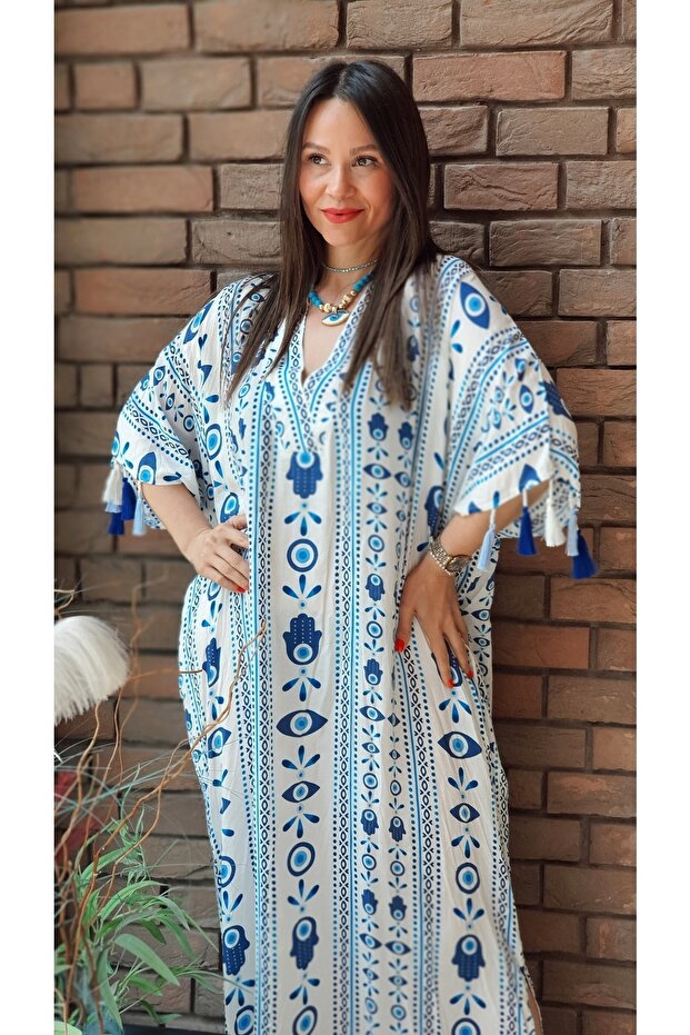 Trendbysena An19005 8861 Fatmaana Eli Desen V Yaka Boho Elbise - 1