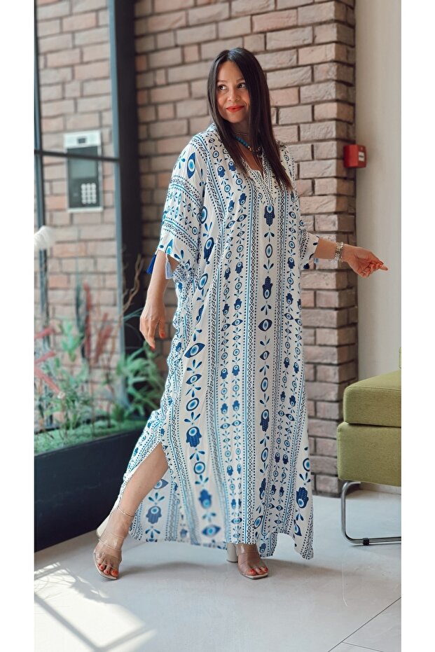 Trendbysena An19005 8861 Fatmaana Eli Desen V Yaka Boho Elbise - 3