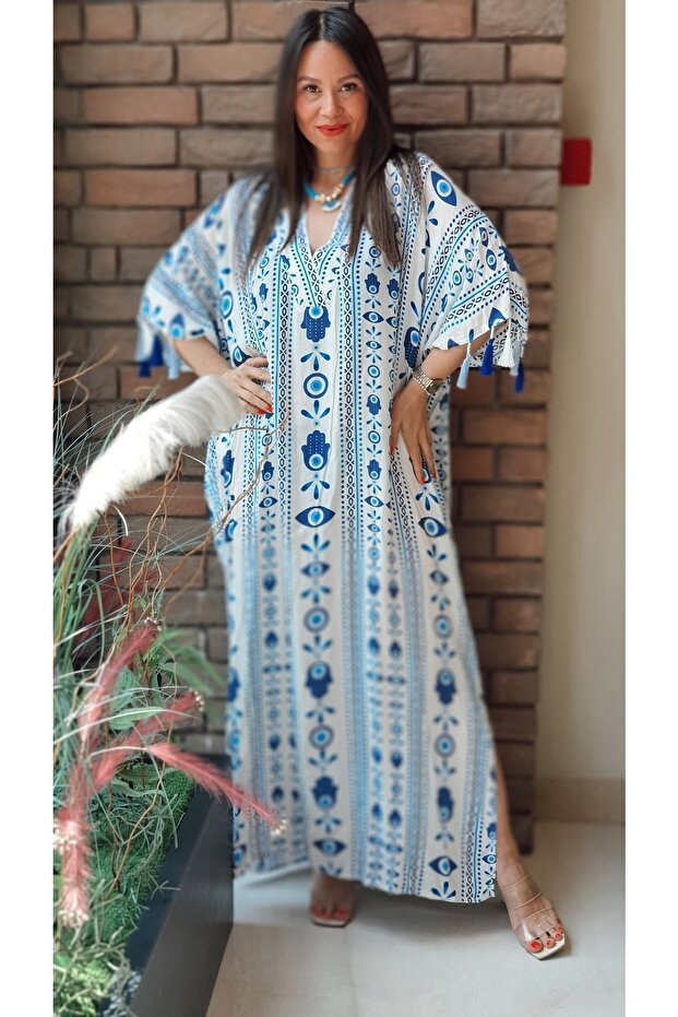 Trendbysena An19005 8861 Fatmaana Eli Desen V Yaka Boho Elbise - 5