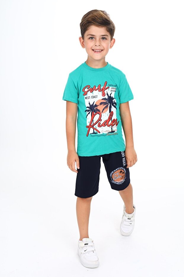 Palm Tree Printed Boys' Set - Lower and Upper Set 1108