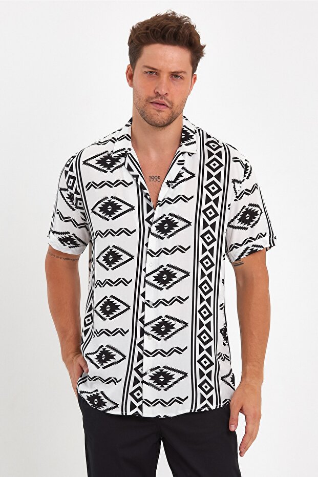 Ethnic Patterned Design Summer Viscose Shirt