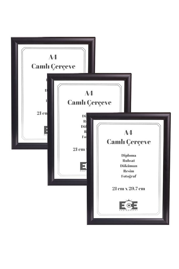 3 Adet Pvc Camlı A4 Çerçeve (SİYAH) - 1
