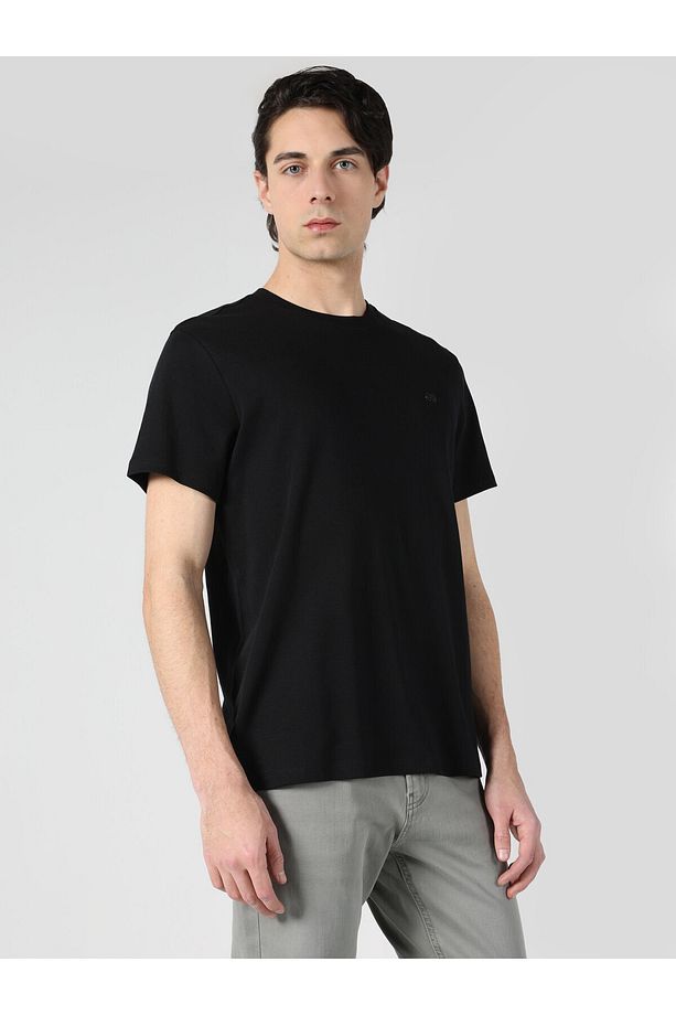 Regular Fit Bisiklet Yaka Basic Siyah Erkek Kısa Kol Tişört - 4