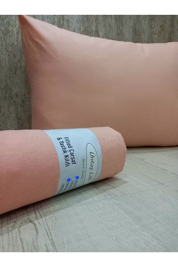 Üntaş life somon 100x200 tek kişilik lastikli çarşaf+1 adet yastık kılıfı ecsomonçrf100 - 1