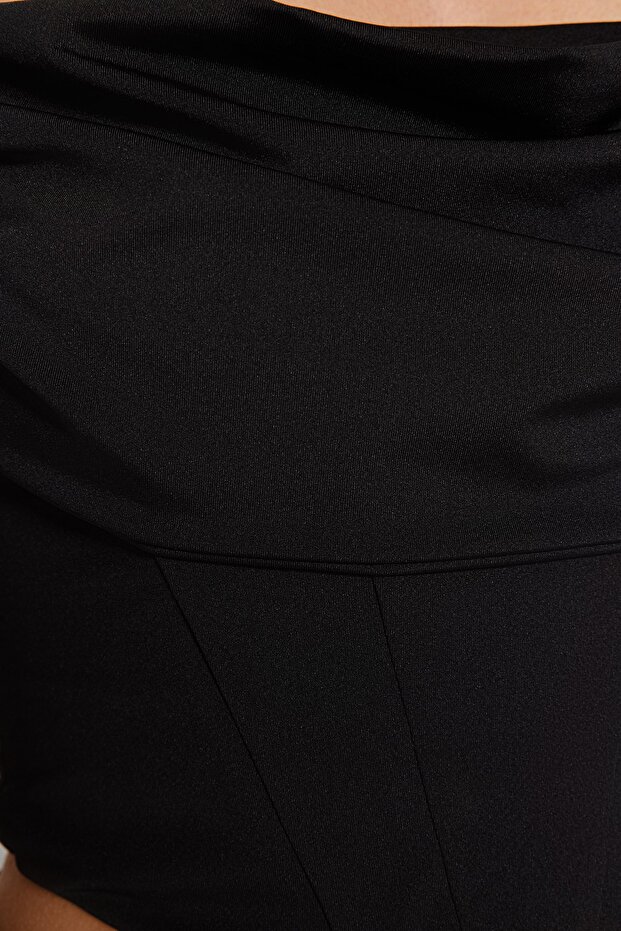 Siyah Crop Astarlı Korse Detaylı Örme Büstiyer TPRSS23BS00006 - 5