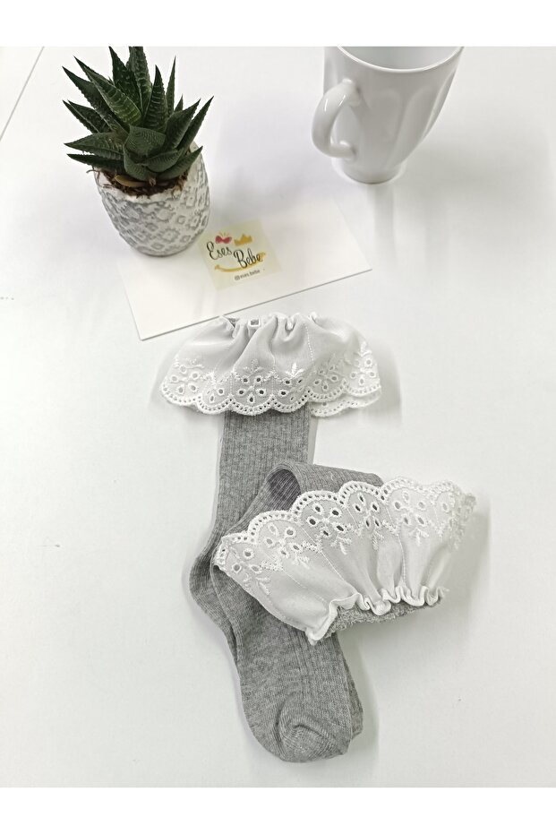 gray lace knee-high baby kids socks