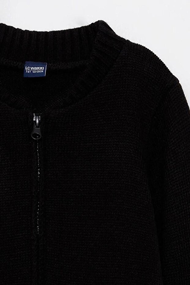 Bomber Yaka Basic Uzun Kollu Erkek Çocuk Fermuarlı Triko Hırka (ESKI) - 3