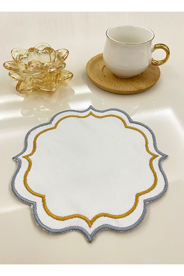 منديل تقديم كوكتيل من الكتان مكون من 6 قطع وقاعدة أكواب مناسبة للتطريز