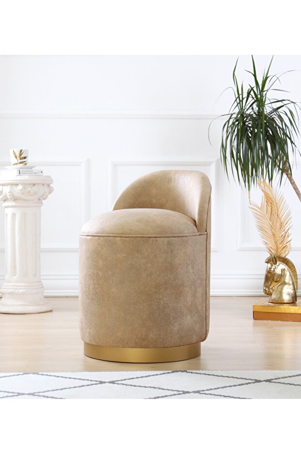 Luton Deri Puf - Bej - 2