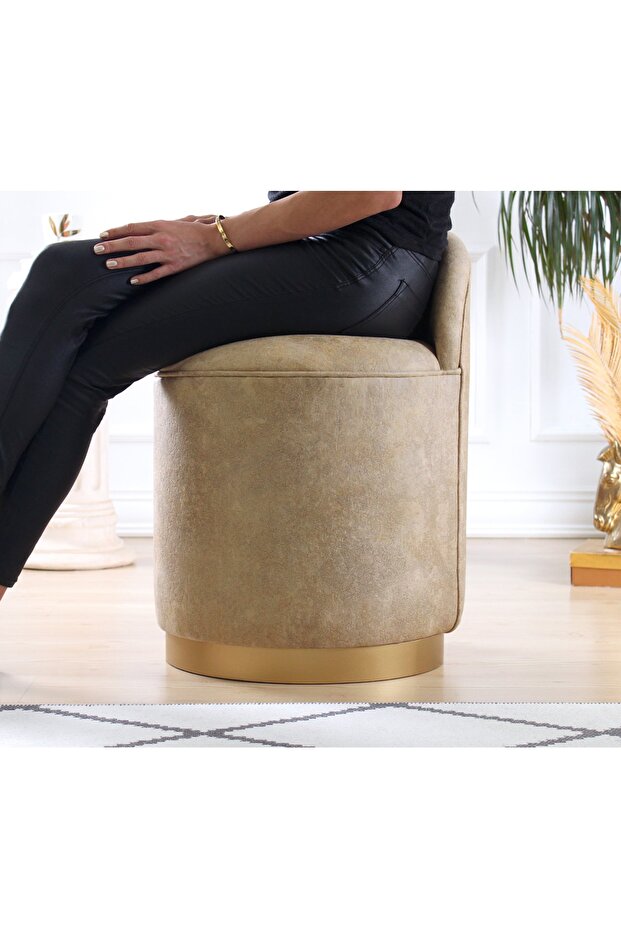 Luton Deri Puf - Bej - 3