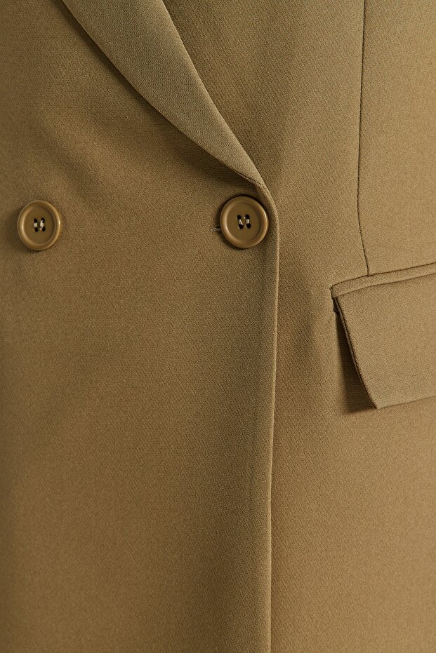 Açık Haki Regular Astarlı Kruvaze Kapama Dokuma Blazer Ceket TWOSS20CE0059 - 7