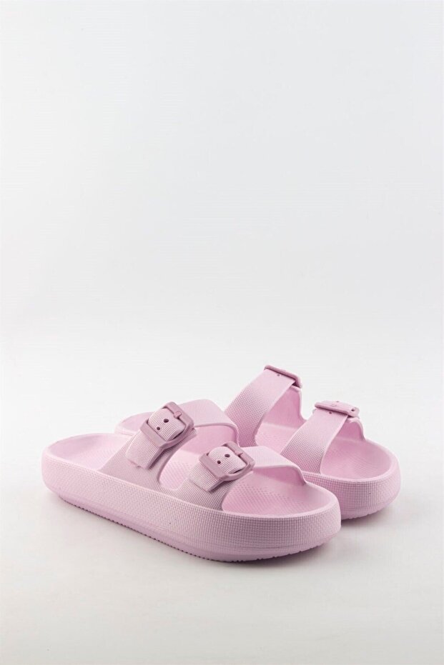 Women's Double Buckle Platform Sole Eva Summer Slippers - Powder