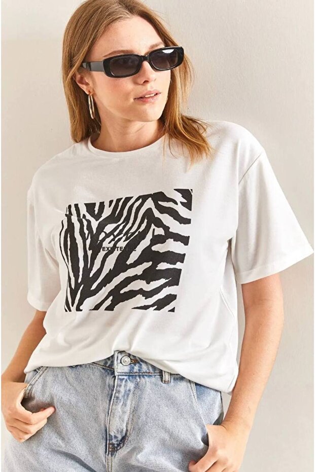 Baskılı Basic Bisiklet Yaka Örme T-Shirt- Önü Siyah - 3