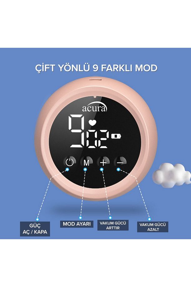 AC-3020 Şarjlı, LCD Ekranlı, Biberon Özellikli Çiftli Göğüs Pompası - 7