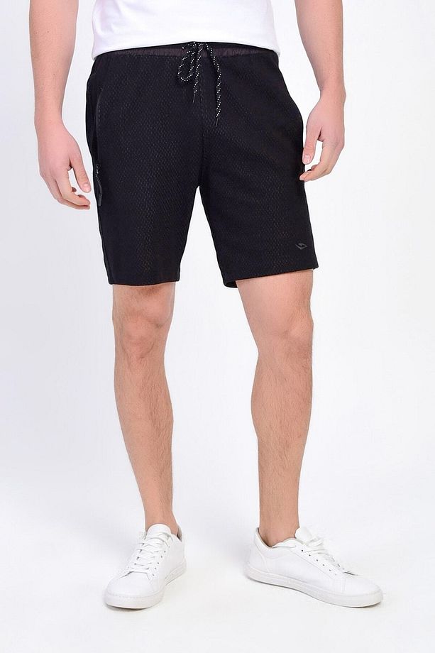 Erkek Siyah Beli Lastikli Cepli Şort & Bermuda Dokulu Spor Kumaş - 4