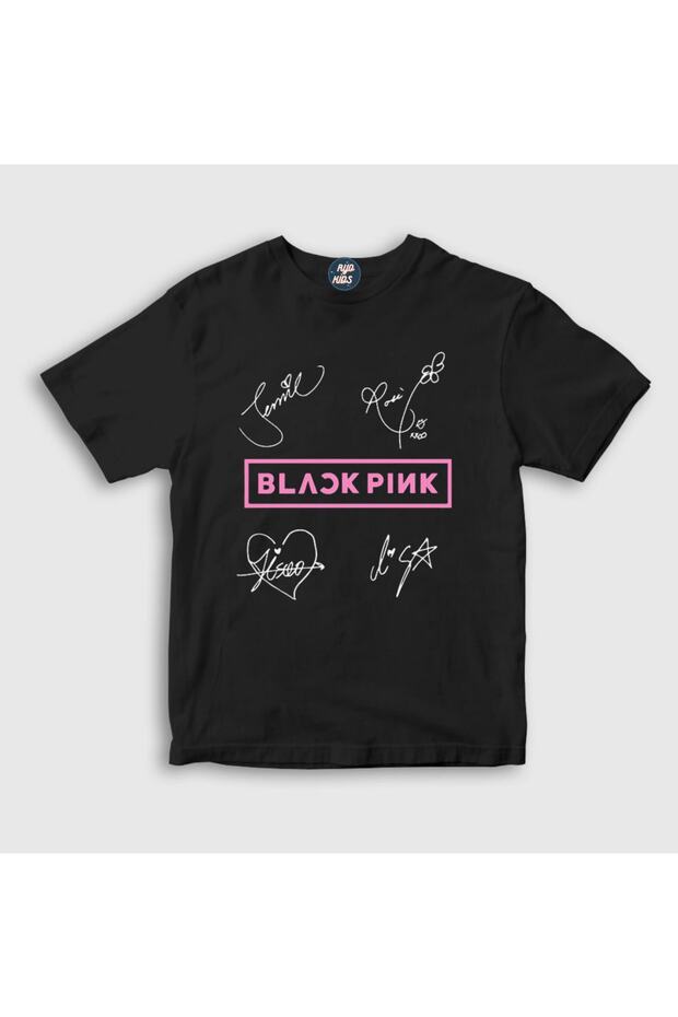 BLACK PINK GROUP Printed Short Sleeve Unisex BLACK Kids T-Shirt