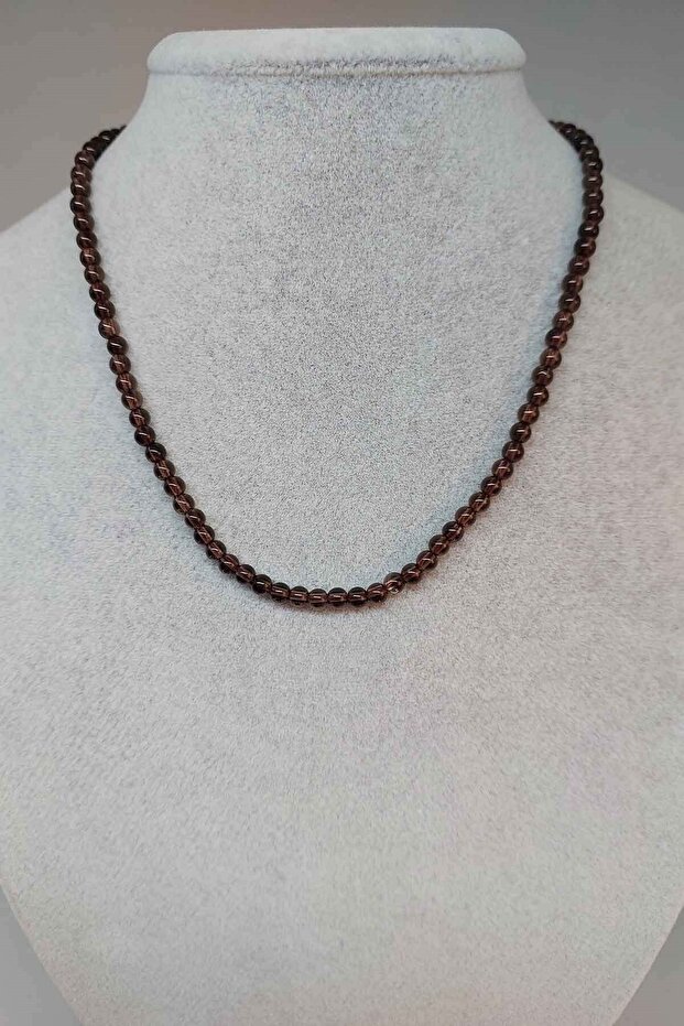Smoky Quartz Stone 4mm Necklace (WITH FIXED CLIP)