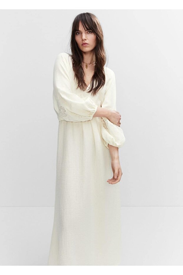 Embroidered Backless Dress - 1