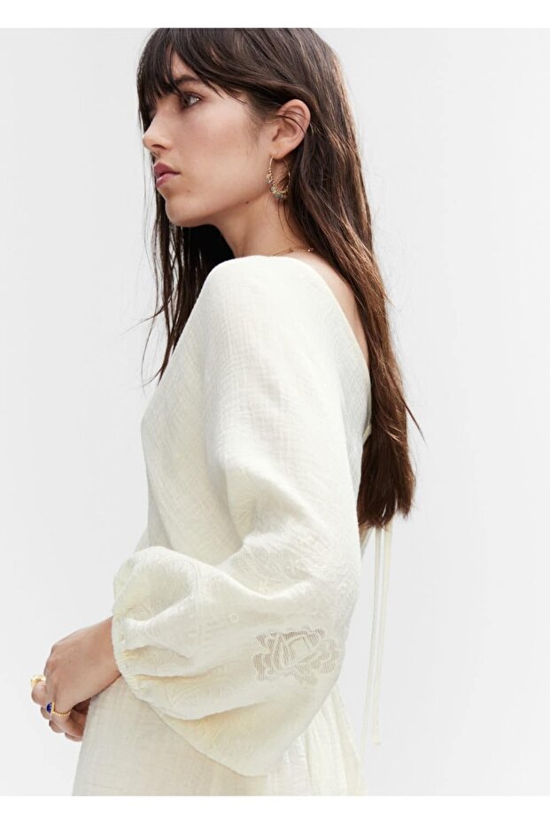 Embroidered Backless Dress - 8