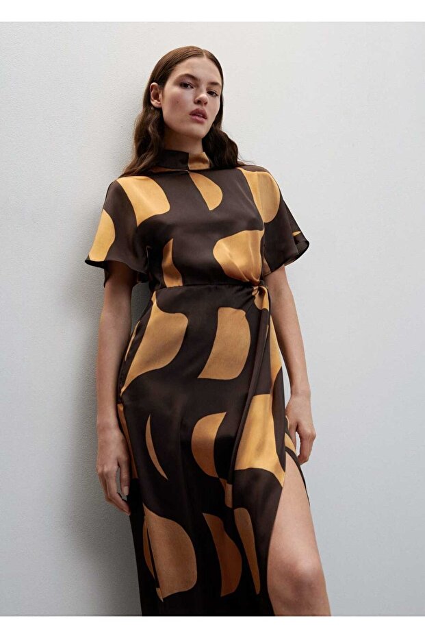 Desenli Saten Elbise - 1