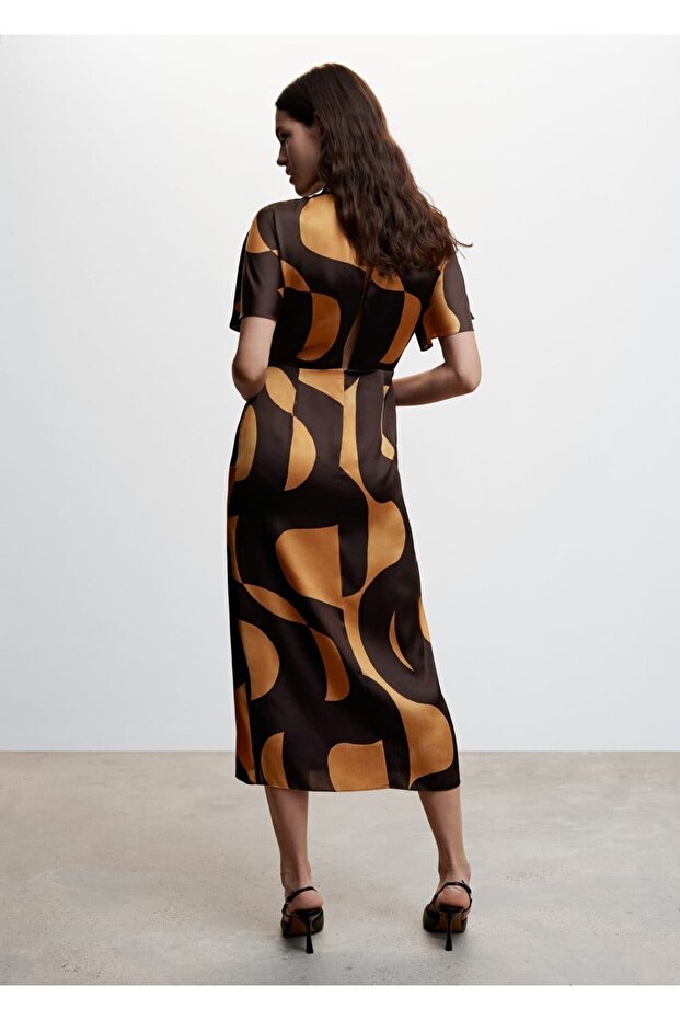 Desenli Saten Elbise - 4