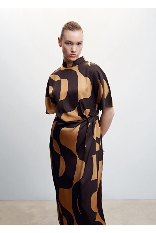 Desenli Saten Elbise - 5