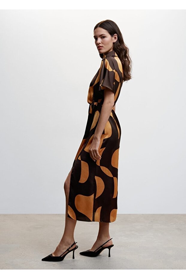 Desenli Saten Elbise - 7