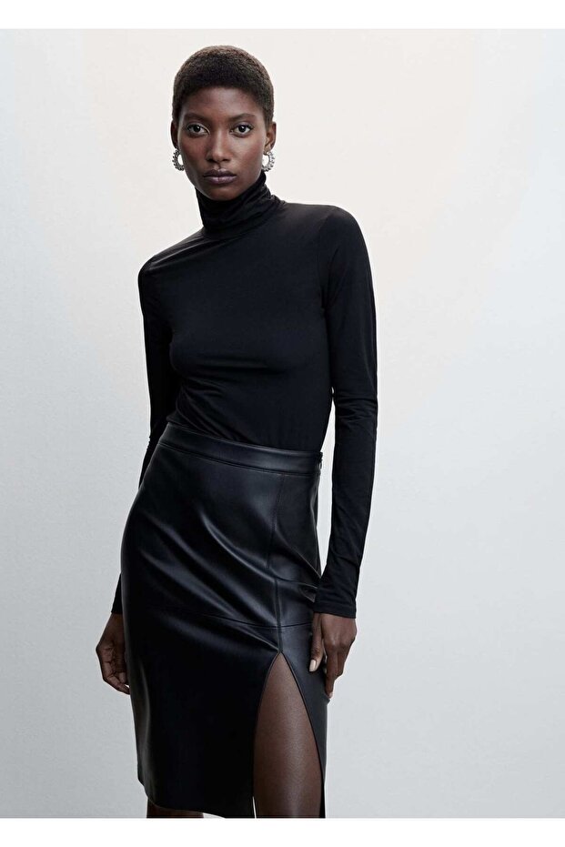 Deri Görünümlü Kalem Etek - 4