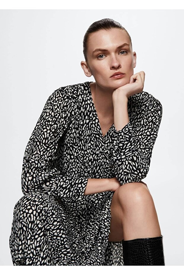 Desenli Pilili Elbise - 8