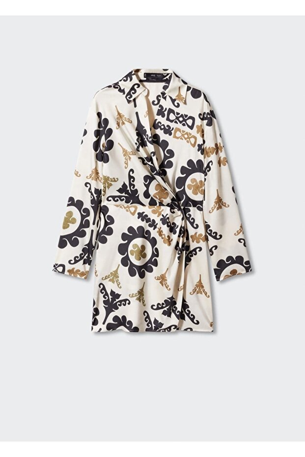 Desenli Saten Elbise - 3