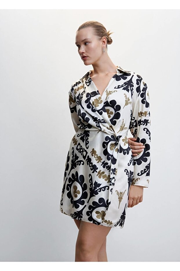 Desenli Saten Elbise - 8