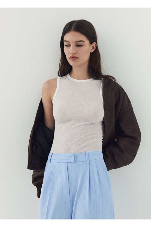 Yarı Şeffaf Triko Bluz - 6