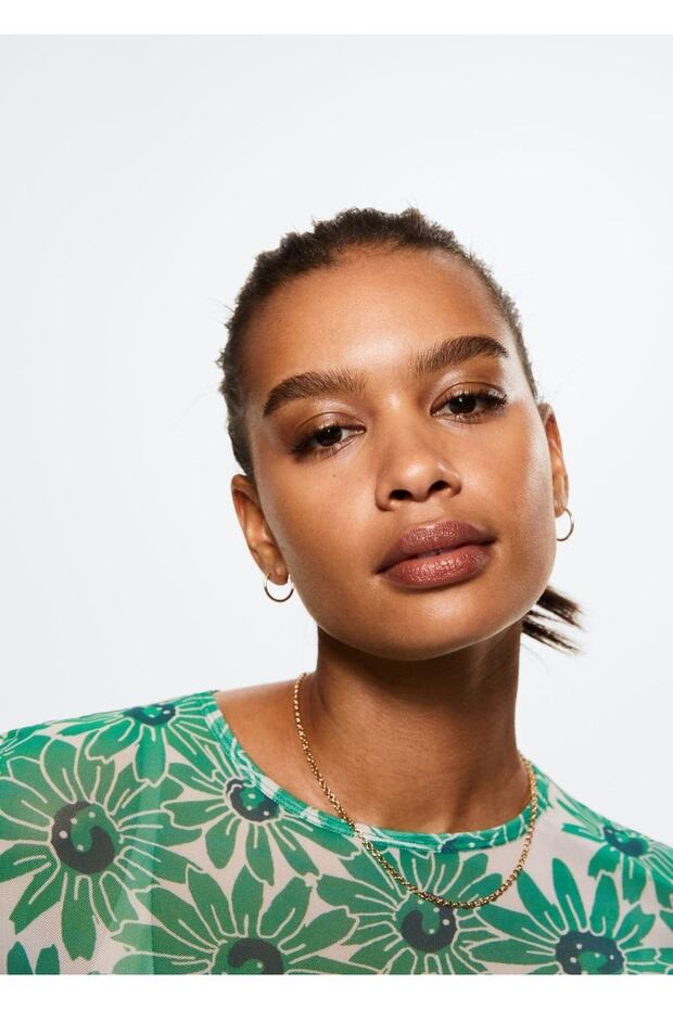 Desenli Tül Tişört - 7