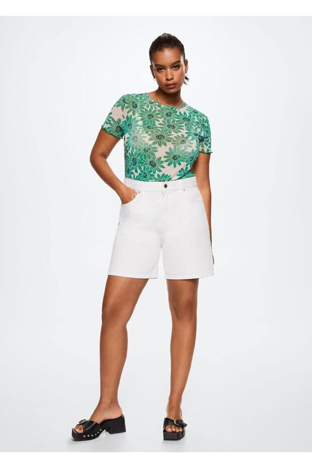 Desenli Tül Tişört - 8