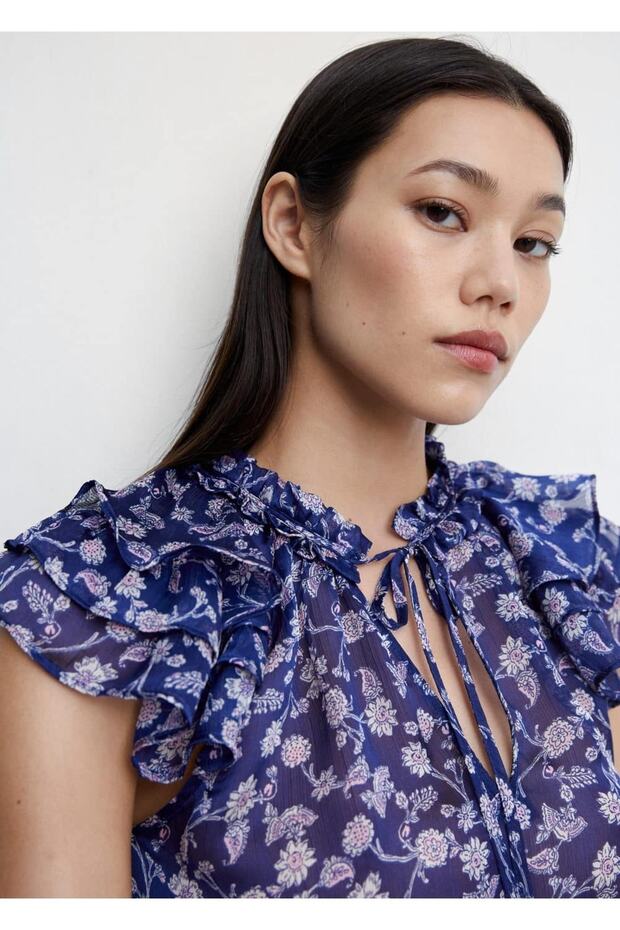 Çiçekli Volanlı Bluz - 7