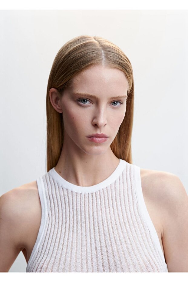 Delikli Triko Ribana Bluz - 7