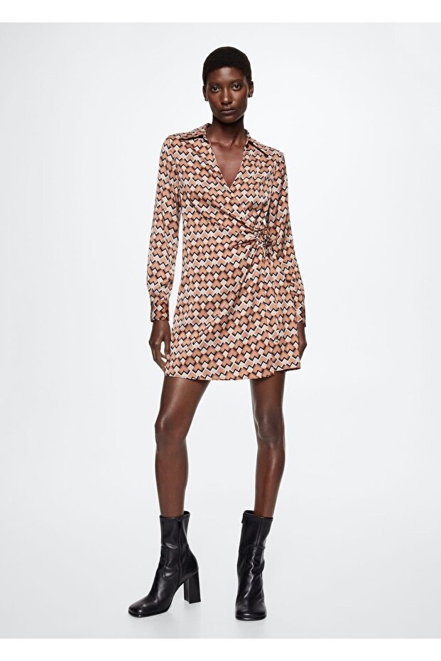 Desenli Anvelop Kesim Elbise - 2