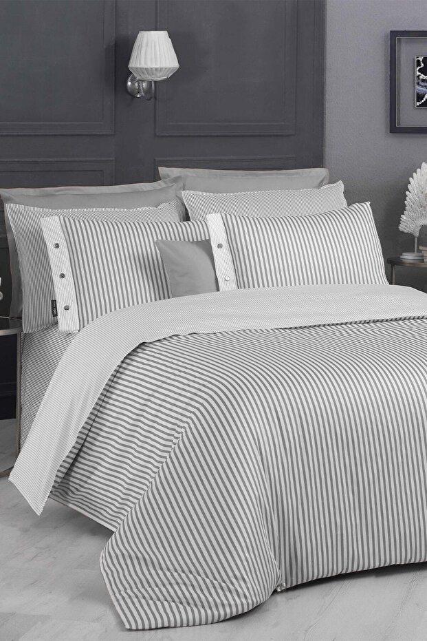 Tommy Gray Double 100% Cotton Satin 233 TC Duvet Cover Set
