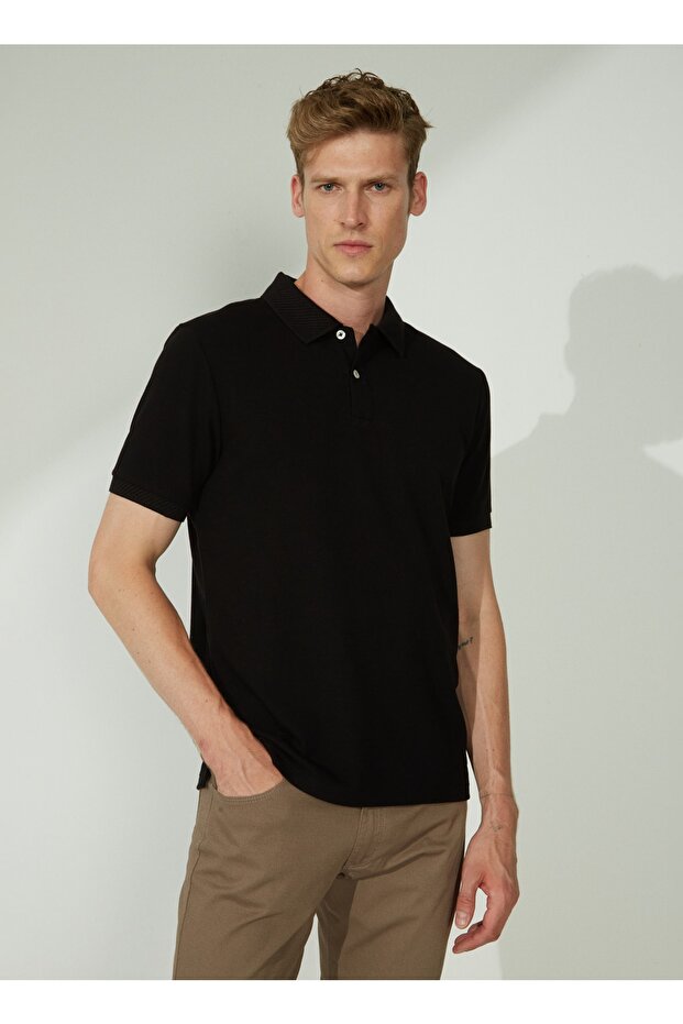 Altınyıldız Classics Polo Neck Black Men's T-Shirt 4A9000000001